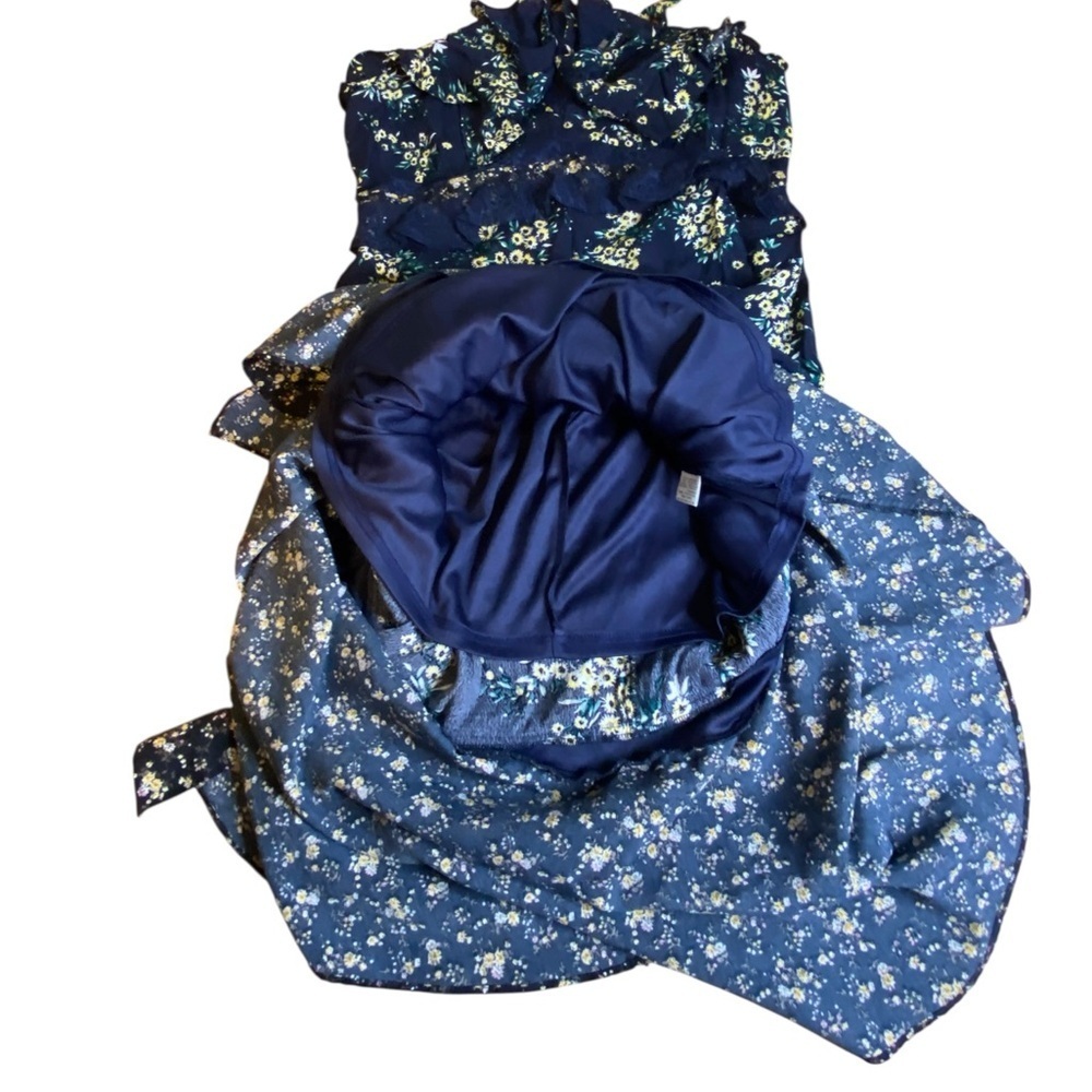 Sugarlips Floral Flutter Sleve Navy Blue Dress Women’s size L - Picture 11 of 13